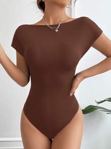 SHEIN EZwear 棕色针织露背女式紧身衣