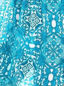 Swim Vcay Trang phục đi biển cho phụ nữ Váy che ngày lễ đi biển in họa tiết cổ điển có dây rút ở eo và xẻ tà bên hông, bãi biển mùa hè - Màu xanh ngọc - Xem 6