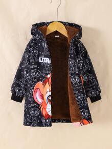 Abrigo con capucha estampado de león lindo para niño pequeño, chaqueta con capucha forrada térmicamente gruesa para un uso cálido y cómodo, diseño de ropa de calle con estilo apto para otoño, invierno, Halloween, Navidad y Acción de Gracias