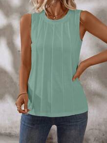 EMERY ROSE Women's Drawstring Crew Neck Sleeveless Simple Tank Top, Summer Casual Wear - Green - View 5