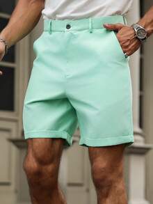 Manfinity Homme 大码男式纯色基本款休闲短裤 - 綠色 - 查看 3