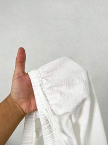 SHEIN EZwear Plus Size Cotton Drawstring White Maxi Skirt - Beige - View 7