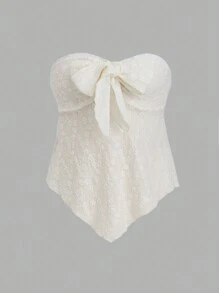 Sweetra Parte superior de bandeau de unicolor de jacquard casual de verano para mujeres