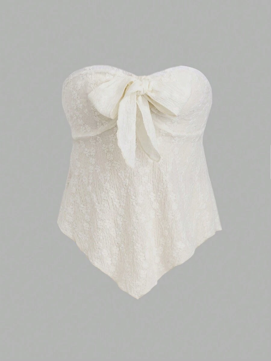 SHEIN Unity Women's Summer Casual Solid Color Jacquard Bandeau Top - Apricot - View 1