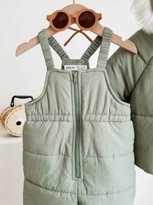 SHEIN 2pcs Baby Boy/Girl Warm Fleece Hooded Padded Coat + Overalls, Suitable For Autumn/Winter Outdoor, Skiing