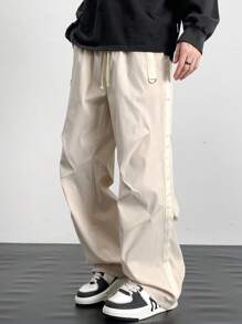 Manfinity EMRG Men's Casual Sweatpants With Side Ribbon Pleated Loose Wide Leg - Beige - View 3