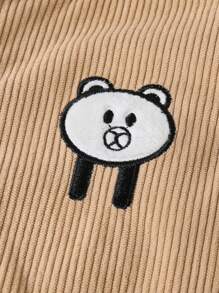 SHEIN Toddler Girls Adorable Corduroy Teddy Bear Embroidered Hooded Zip-Up Jacket - Khaki - View 6
