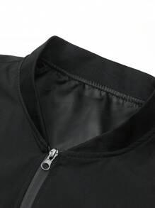 Manfinity Homme Men Solid Color Zipper Casual Long Sleeve Bomber Jacket, Light Jacket, Plain, Husband, Going Out, Fall - Black - View 5