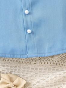 SHEIN 女婴舒适休闲彼得潘领花袖口纽扣式蓝色衬衫