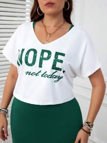 SHEIN LUNE 2 chiếc áo phông tay ngắn in chữ cỡ lớn cho nữ mùa hè và váy không tay trang phục thường ngày váy hai mảnh - Màu xanh lá cây đậm - Xem 6