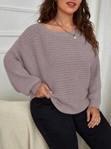 SHEIN LUNE Plus Size Solid Color Crew Neck Long Sleeve Sweater, For Winter Knit Pullover Fall - Dusty Pink - View 1