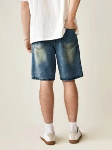 Manfinity Hypemode Men's Solid Color Simple Everyday Denim Shorts