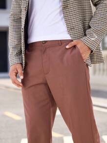 Manfinity VCAY 2 pezzi Completo da uomo - Giacca casual sartoriale in tessuto gingham intrecciato e pantaloni casual a gamba dritta, abbigliamento da ufficio per primavera e autunno