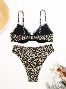 SHEIN Swim Women's Summer Beach Leopard Print Sexy Bikini Set - Multicolor - View 3