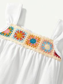 Cozy Pixies Baby Girl Crochet Pattern Color Block Sleeveless Pullover Sweater With Round Neck - White - View 7