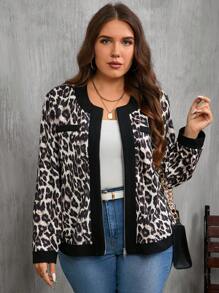 SHEIN Clasi 大码多色拼布豹纹复古优雅针织夹克 - 彩色 - 查看 3