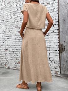 SHEIN LUNE 2-delige dames effen kleur vleermuismouwen, eenvoudige top en minirok, casual set