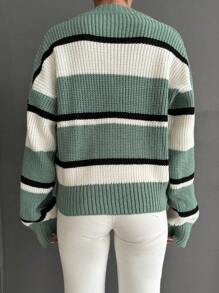 EURMUSE Striped Pattern Drop Shoulder Sweater - Multicolor - View 2