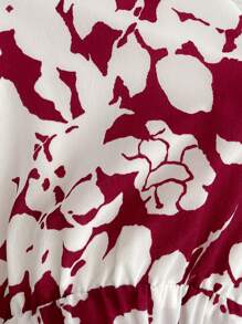 SHEIN VCAY Plus Size Ruffle Spaghetti Strap Floral Allover Print Ruffle Hem Vacation Casual Dress - Burgundy - View 3