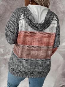 SHEIN PETITE CURVE Sudadera con capucha suave y de color block con cordones en las mangas largas, para uso casual diario en tallas grandes