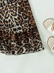 SHEIN Swim 2025 女式豹纹开叉下摆荷叶边海滩罩裙，随机印花夏季 - 彩色 - 查看 4