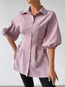 Mulvari Einfarbige Hemd mit Kordelzug, Knopfleiste vorne und Knöpfen an der Seite