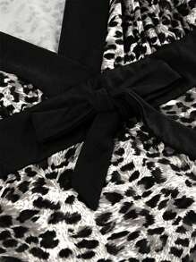 SHEIN ICON 女士夏季豹纹蝴蝶结装饰吊带背心 - 黑色 - 查看 5