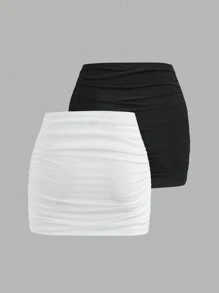 SHEIN Girlism Tween Girl Casual Pleated Waist Design Skirt 2 Pieces Set