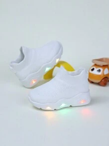 1 双婴儿透气条纹软布运动鞋，带 LED 灯，户外跑步鞋，四季皆宜 - 白色 - 查看 1