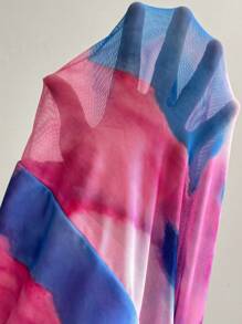 Zolique Tie-Dye & Lace Contrast Backless Spaghetti Strap Sleeveless Dress - Blue - View 3