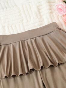 Teen Girl Khaki Comfortable Fabric 2 In 1 Long Skirt-Pants - Khaki - View 3