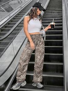 SHEIN Unity Pantalones cargo con estampado de leopardo de moda - Multicolor - Ver 5