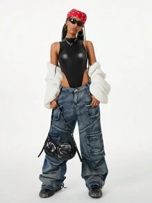 Coolane Women's Fall/Winter Y2K Date Night Essentials Leather Turtleneck Off Shoulder Bodysuit,Back To School,Rave Festival Outfits