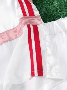 Tween Girl 2pcs/Set V-Neck Short Sleeve Letter Printed Top And Striped Casual Pants - White - View 6