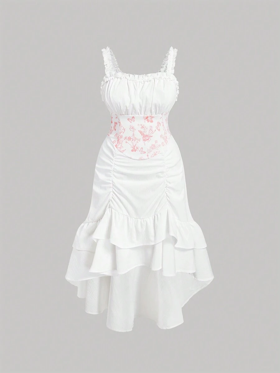 SHEIN MOD 大码女式褶皱不对称下摆夏季连衣裙