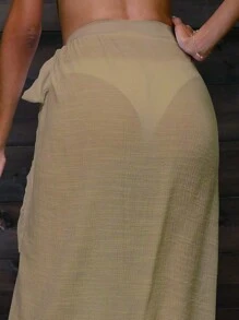 SHEIN Swim Summer Beach Knot Side Cover Up Skirt - Khaki - View 6