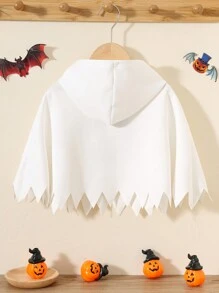 SHEIN 男婴/女婴白色幽灵怪物印花连帽半拉链蝙蝠服装运动衫斗篷外套，可爱休闲万圣节角色扮演 - 白色 - 查看 2