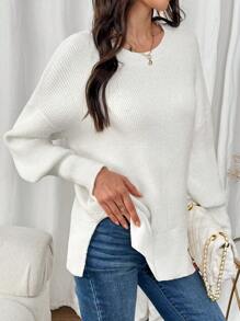 SHEIN LUNE Women's Loose Fit Solid Color Oversized Casual Knit Sweater For Autumn And Winter
