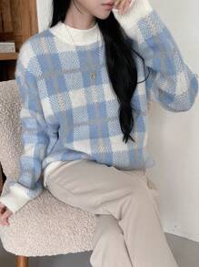 DAZY Women's Thick Plaid Thermal Lined Pullover Sweater,Fall Clothes