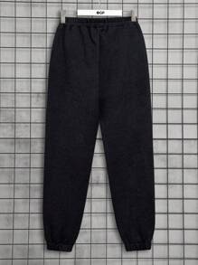 RueChic Men's Letter Print Drawstring Hoodie - Dark Grey - View 8