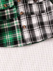 Baby Boy Casual Plaid Color Matching Shirt Top Suitable For Autumn Wear - Green - View 4