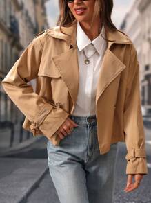 Chiquease Áo khoác dài tay ngắn cổ bẻ màu trơn thanh lịch cho nữ, mùa xuân thu - Màu Khaki - Xem 4