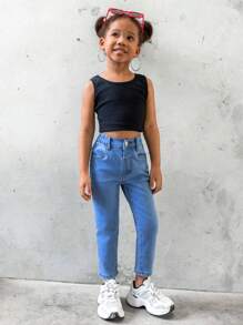 Multiple Sets Of Girl's (Small) Casual Chic Simple Washed Denim Jeans - Multicolor - View 7