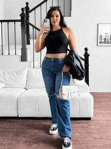 SHEIN Essnce Áo Camisole dáng ôm vừa vặn dành cho nữ cỡ lớn, nhiều màu sắc, bộ 3 chiếc, áo dễ thương, áo ôm dáng, phong cách Y2K, áo đi học, áo hóa trang, áo mùa thu, áo croptop, áo đen trắng, áo camisole họa tiết hoa, quần áo Halloween - Nhiều màu - Xem 7