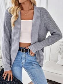 SHEIN LUNE Women's Solid Color Casual Long Sleeve Cardigan - Grey - View 3