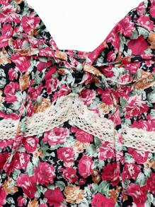 SHEIN Unity 女士花卉印花撞色蕾丝细肩带短款背心 - 彩色 - 查看 6