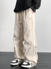 Manfinity EMRG Men's Casual Sweatpants With Side Ribbon Pleated Loose Wide Leg - Beige - View 1