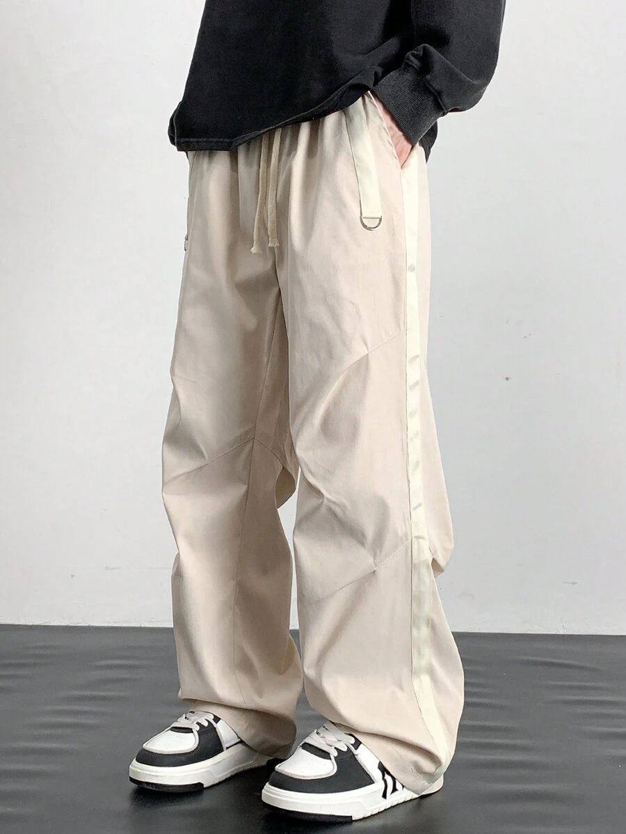 Manfinity EMRG Men's Casual Sweatpants With Side Ribbon Pleated Loose Wide Leg - Beige - View 1