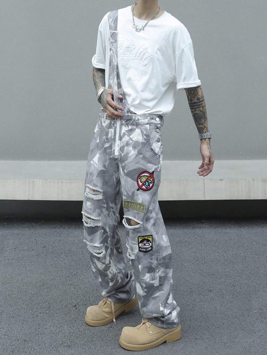 Manfinity EMRG Tổng thể yếm denim có dây đeo rộng in rách cho nam - Nhiều màu - Xem 1