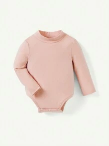 Bộ 2 món/Bộ đồ liền thân dệt kim màu trơn cổ lọ dài tay cho bé gái - Hồng - Xem 8